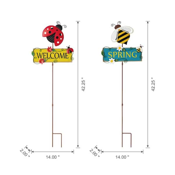 38H Outdoor Thermometer Garden Stake Metal with Bee Decoration for Patio, Garden, Porch August Grove