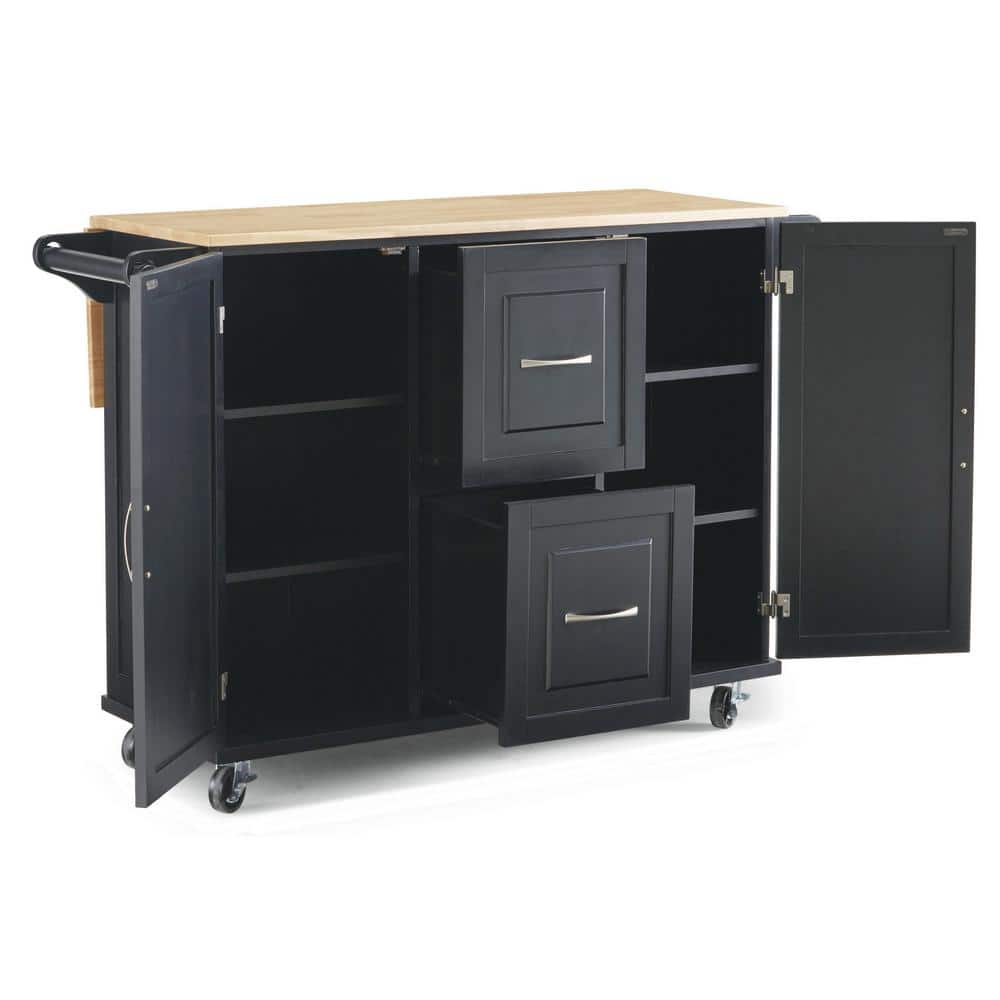 Black Wood Kitchen Cart with Drop Leaf and Storage