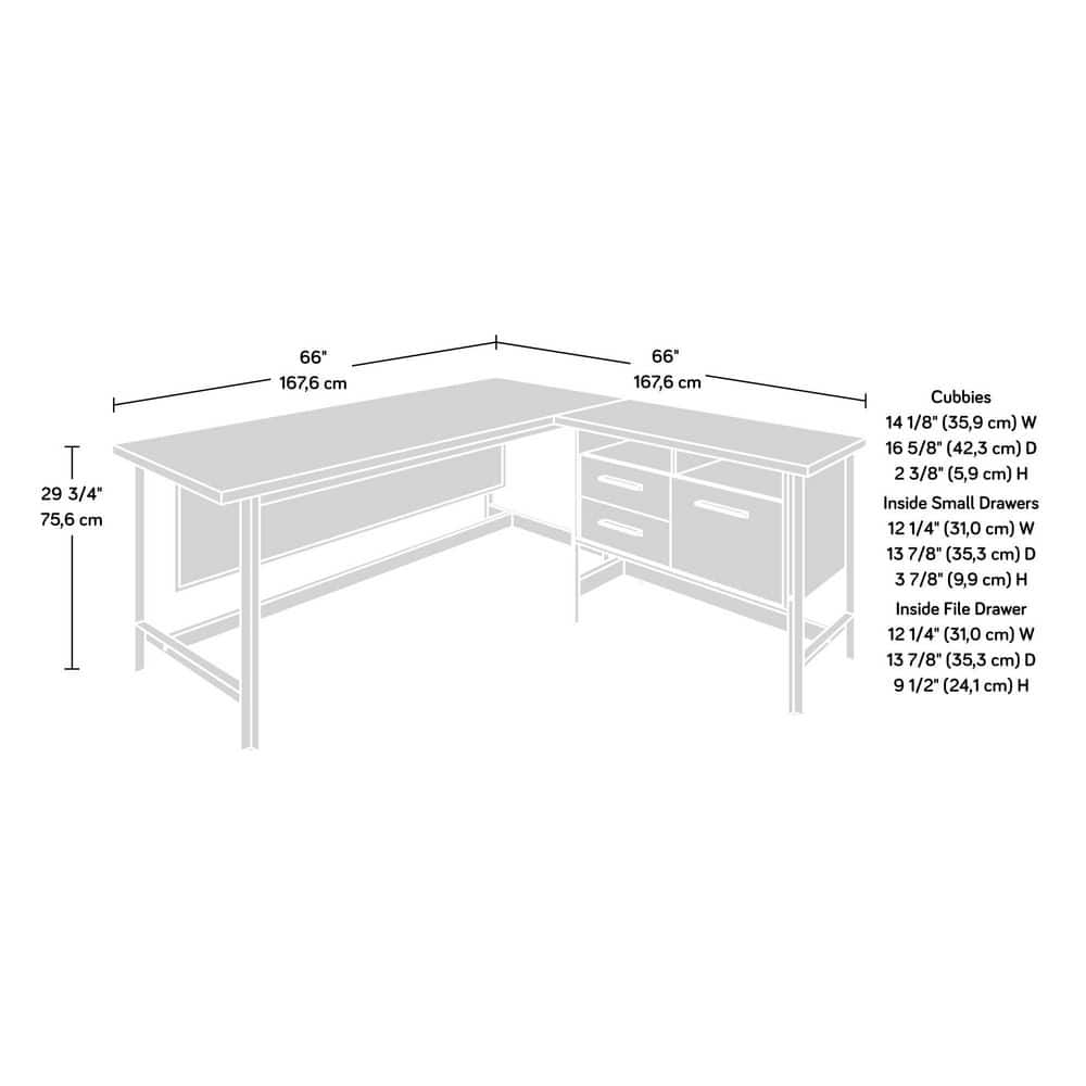 Brown Wood L-Shaped Corner Desk with Drawer and Filing Cabinet