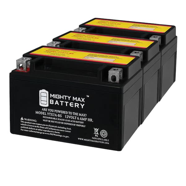 MIGHTY MAX BATTERY YTX7A-BS Replacement for ATV Battery EXIDE 7A-BS - 3 Pack