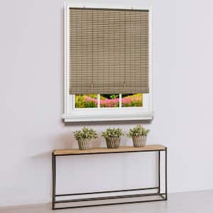 Veranda Cocoa/Almond Cordless Light Filtering Vinyl Roll-Up Blind with 1/4 in. Oval Slats 30 in. W x 72 in. L