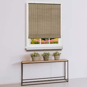 Veranda Cocoa/Almond Cordless Light Filtering Vinyl Roll-Up Blind with 1/4 in. Oval Slats 60 in. W x 72 in. L