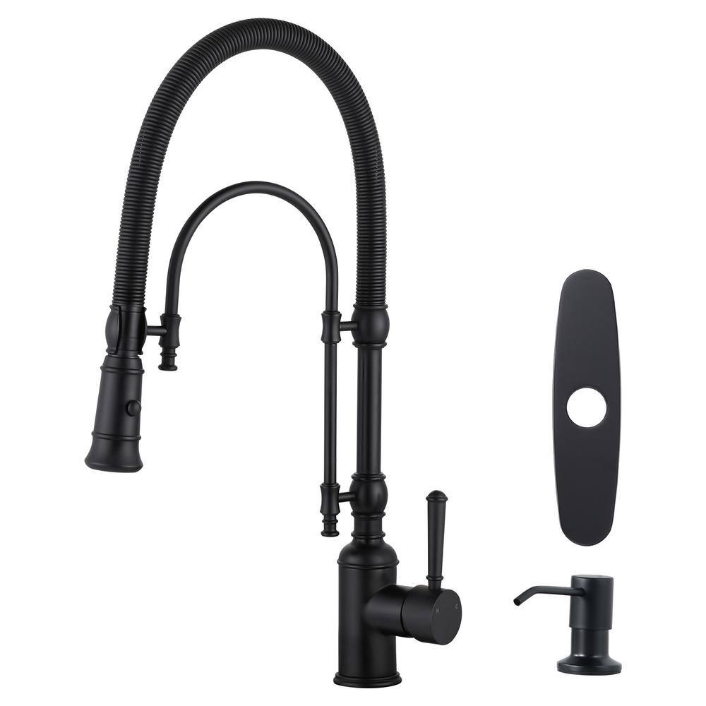 Solid Brass Single Handle Pull Down Sprayer Kitchen Faucet with Soap Dispenser in Matte Black price history on PriceWatchPro