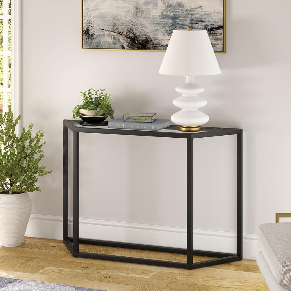 Modern Blackened Bronze 44" Console Table with Glass Shelf