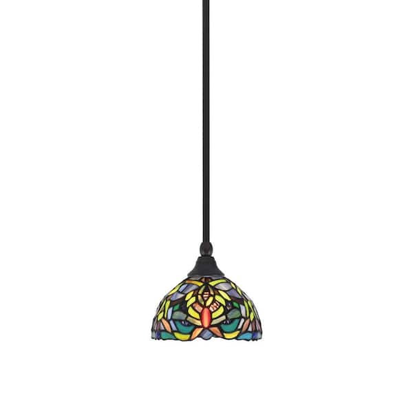 Unbranded Sparta 100-Watt 1-Light Espresso Shaded Pendant Light Mini Pendant with Kaleidoscope Art Glass, No Bulb Included