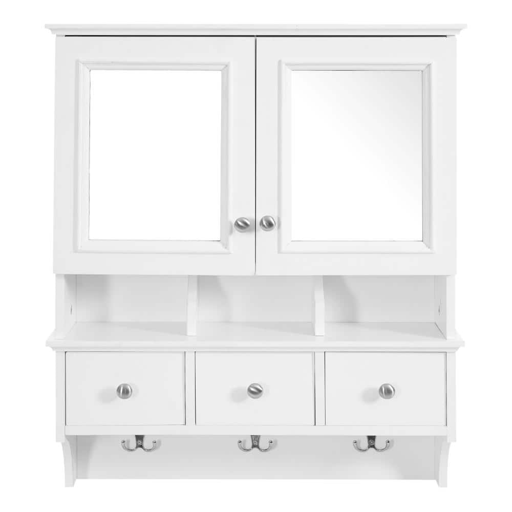 4-in-1 24 in. W × 28.8 in. H Rectangular White Bathroom Storage Medicine Cabinet with Mirror, 3 Drawers price history on PriceWatchPro