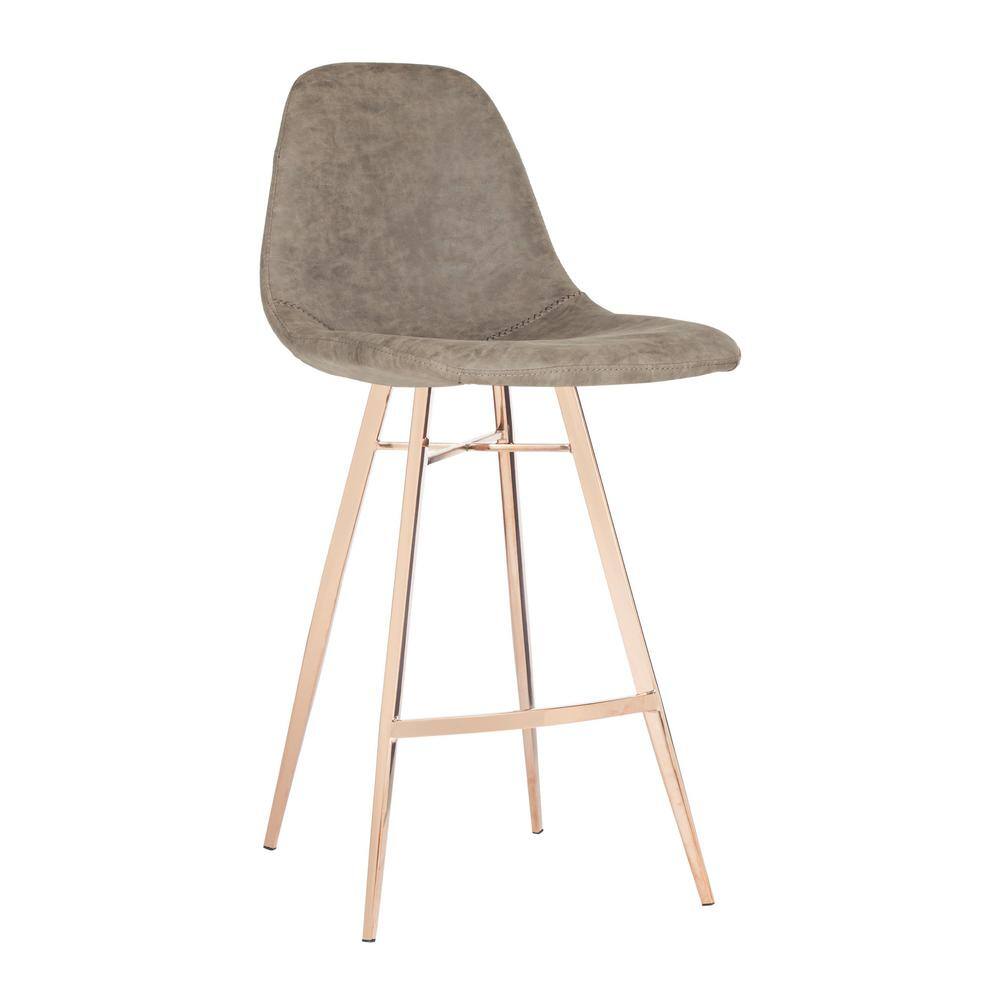 Transitional Taupe Faux Leather Counter Stool with Copper Finish
