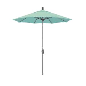 7.5 ft. Grey Aluminum Market Collar Tilt Crank Lift Patio Umbrella in Spectrum Mist Sunbrella