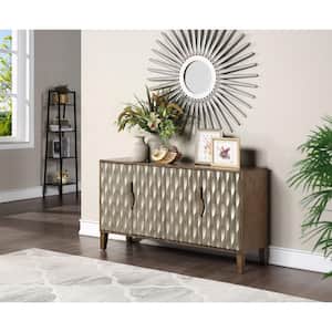 Fossil Brown and Metallic 58 in. Credenza with 4-Doors