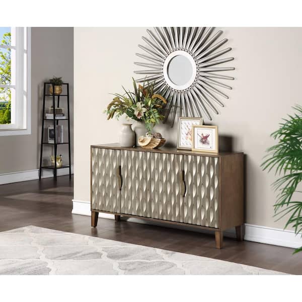 Coast To Coast Accents Fossil Brown and Metallic 58 in. Credenza with 4-Doors