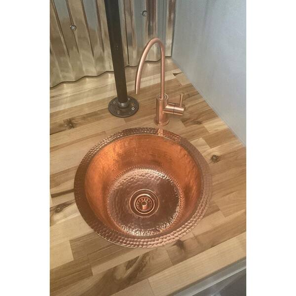 Dual Mount Round Copper 14 in. 0-Hole Bar Sink in Polished Copper with 2 in. Drain Opening Dual Mount Round Copper 14 in. 0-Hole Bar Sink in Polished Copper with 2 in. Drain Opening