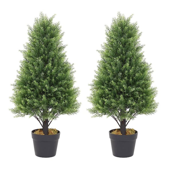 30 in. H Green Composite Artificial Tree, Artificial Foliage/Topiary for Indoor and Outdoor (2-Piece)