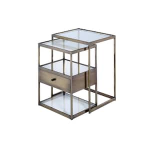 Enca 2-Pieces Clear Glass and Antique Brass Nesting Table