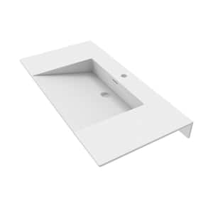 Vanish 36 in. Minimalist Solid Surface Single Basin Rectangular Non-Vessel Wall Mounted Bathroom Sink in Matte White