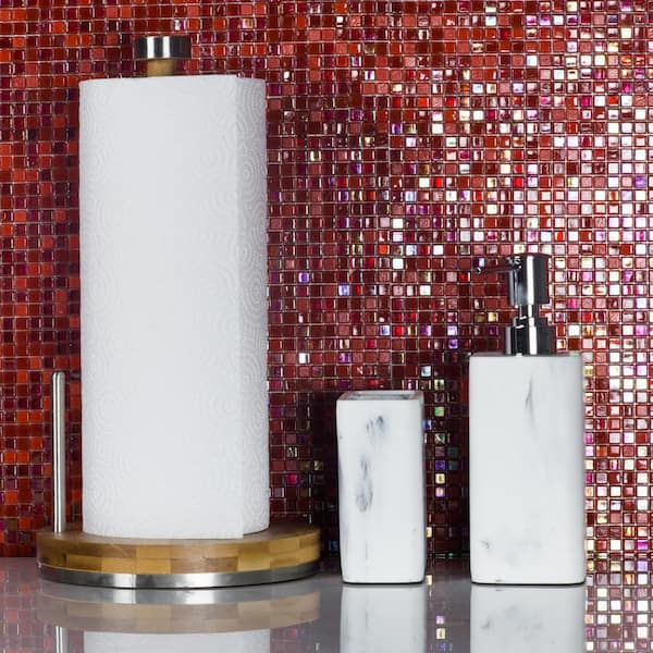 Galaxy Iridescent Red Square Mosaic 3 in. x 3 in. Glass Decorative Tile Sample