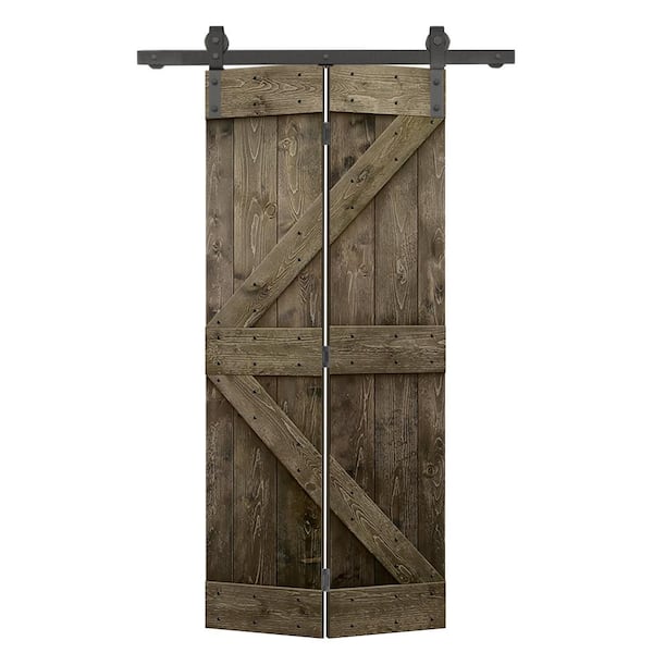 CALHOME 22 in. x 84 in. K Series Solid Core Espresso Stained DIY Wood Bi-Fold Barn Door with Sliding Hardware Kit