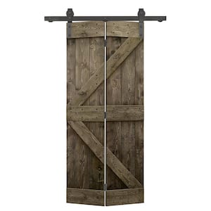 38 in. x 84 in. K-Series Solid Core Espresso-Stained DIY Wood Bi-Fold Barn Door with Sliding Hardware Kit