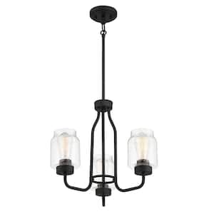 3-Light Coal Chandelier with Clear Seedy Glass