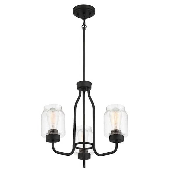 Good Lumens by Madison Avenue 3-Light Coal Chandelier with Clear Seedy Glass