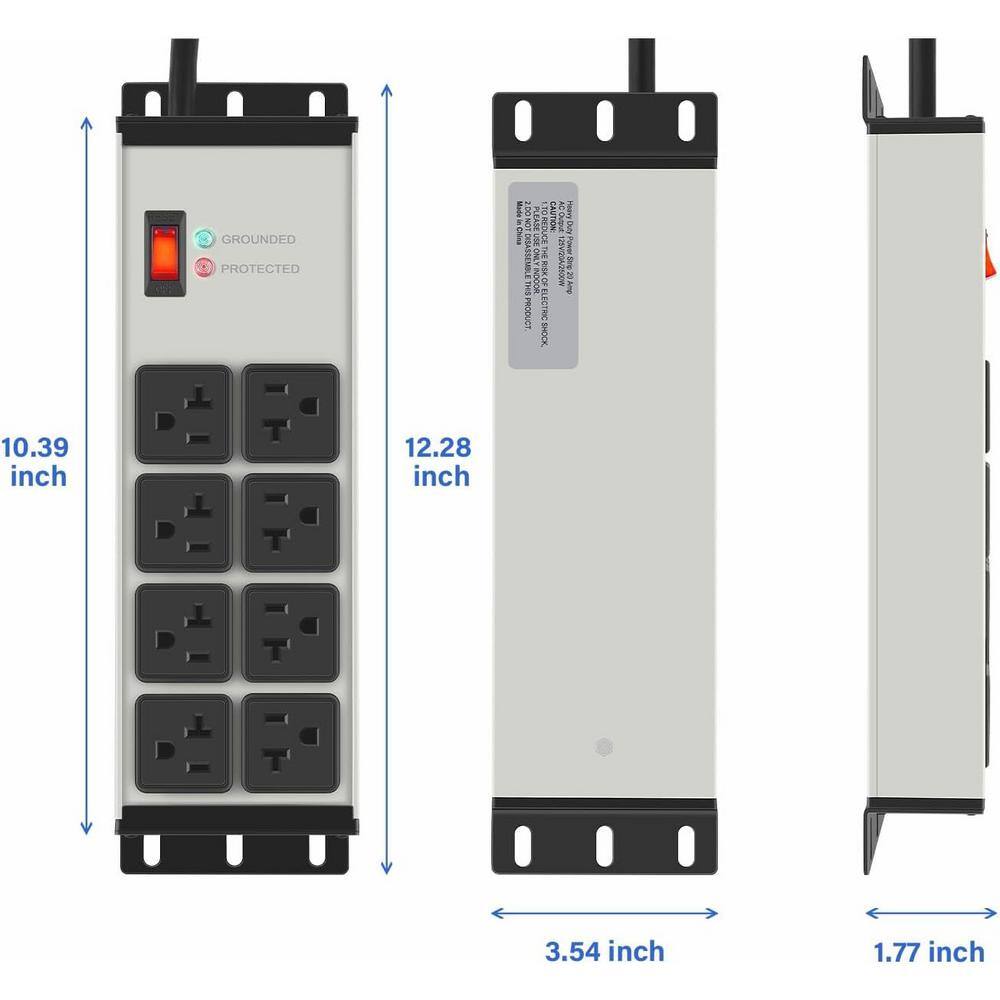 15 ft Gray Heavy Duty Metal Power Strip with 8 Outlets