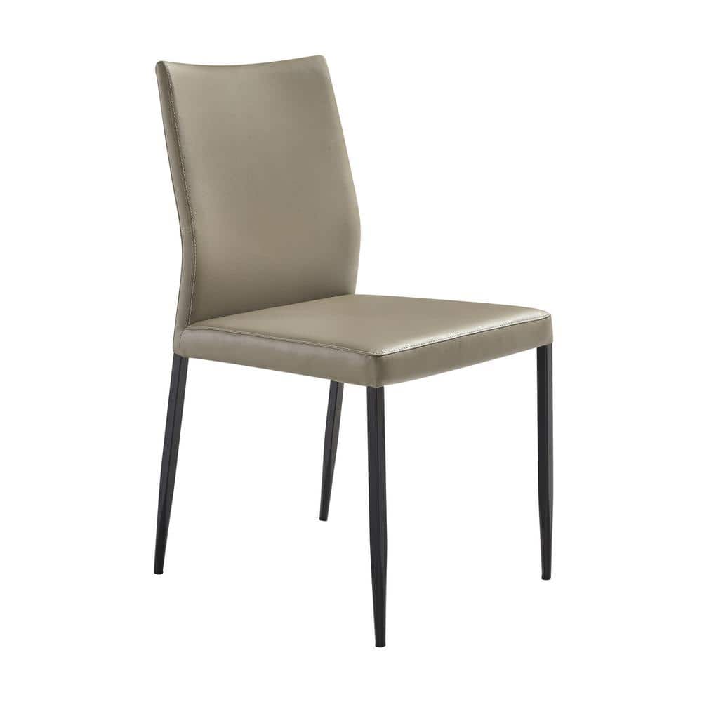 Brown Faux Leather Parsons Side Chair with Black Metal Legs