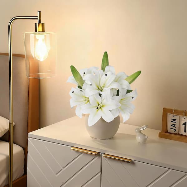 13.7 in. White Real Touch Artificial Lily Bouquet, Indoor Decor