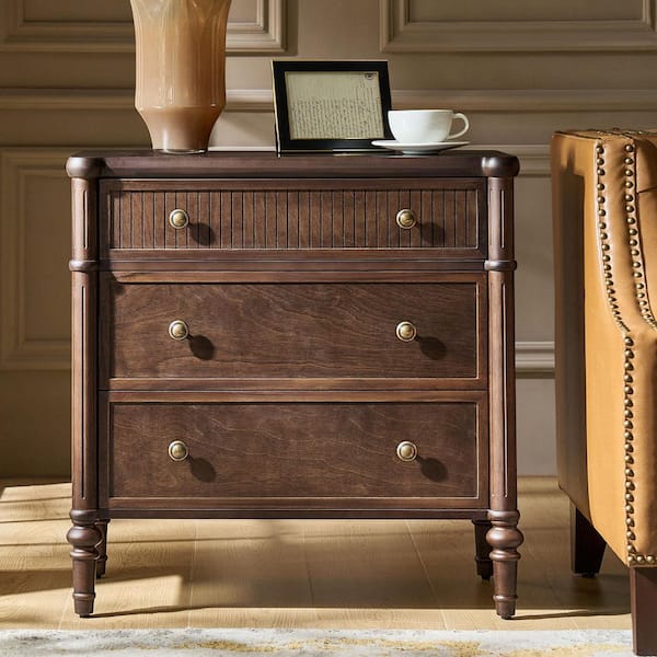 Roland Walnut 3-Drawer 28 in. W Nightstand with Built-In Charging Station