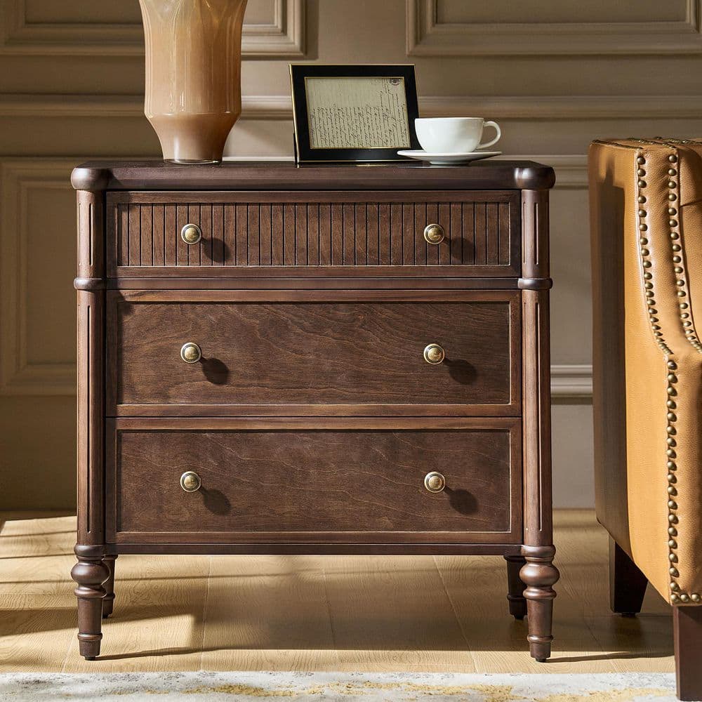 JAYDEN CREATION Roland Walnut 3-Drawer 28 in. W Nightstand with