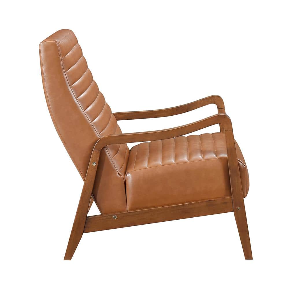 Matt Brown Faux Leather and Wood Accent Chair