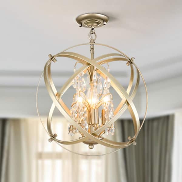 Lansing 4-Light 16.5 in. Chrome Semi Flush Mount Spherical Crystal Chandelier