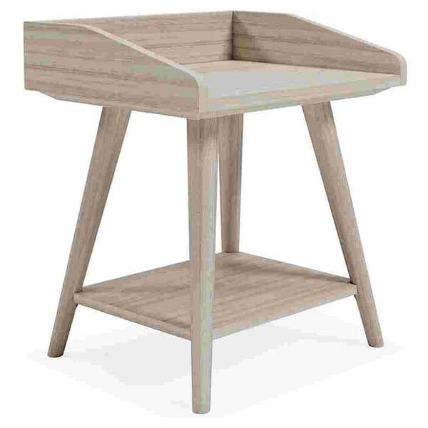Benjara 18 in. Beige Other Wood end table with with Gallery Rail Top