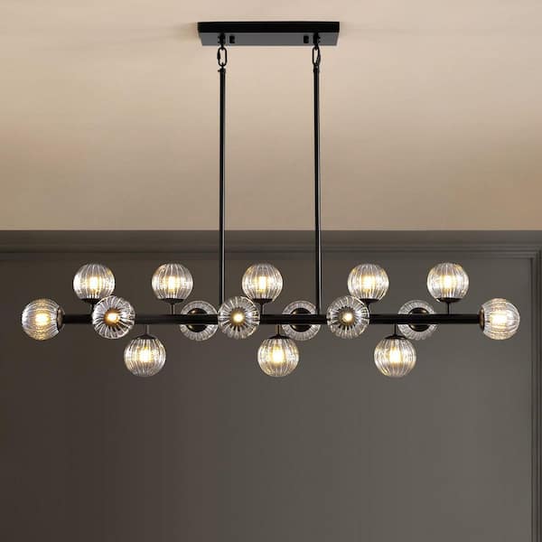 48 in. Modern 16-Light Black Linear Chandelier for Kitchen, Living Room, and Dining Room (Bulbs Not Included)
