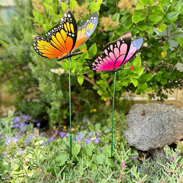 Exhart WindyWings Butterflies 2.67 ft. Multi-Color Plastic Garden