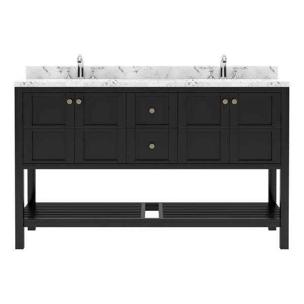 Virtu USA Winterfell 60 in. W x 22 in. D x 37 in. H Double Sink Bath Vanity in Espresso with Quartz Top