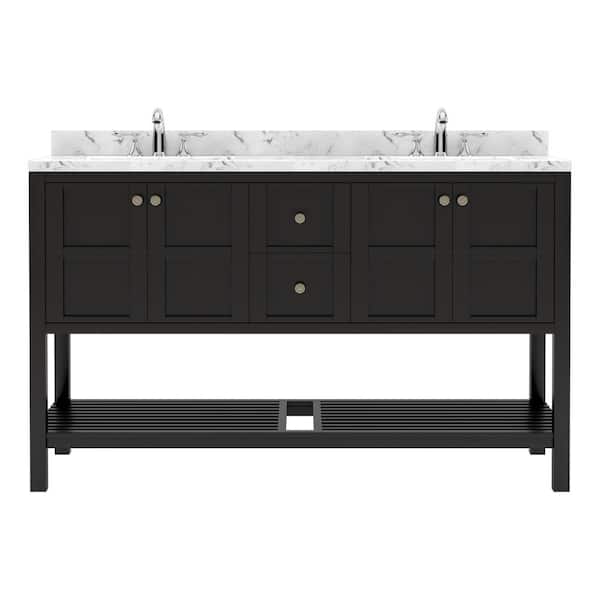 Virtu USA Winterfell 60 in. W x 22 in. D x 37 in. H Double Sink Bath Vanity in Espresso with Quartz Top