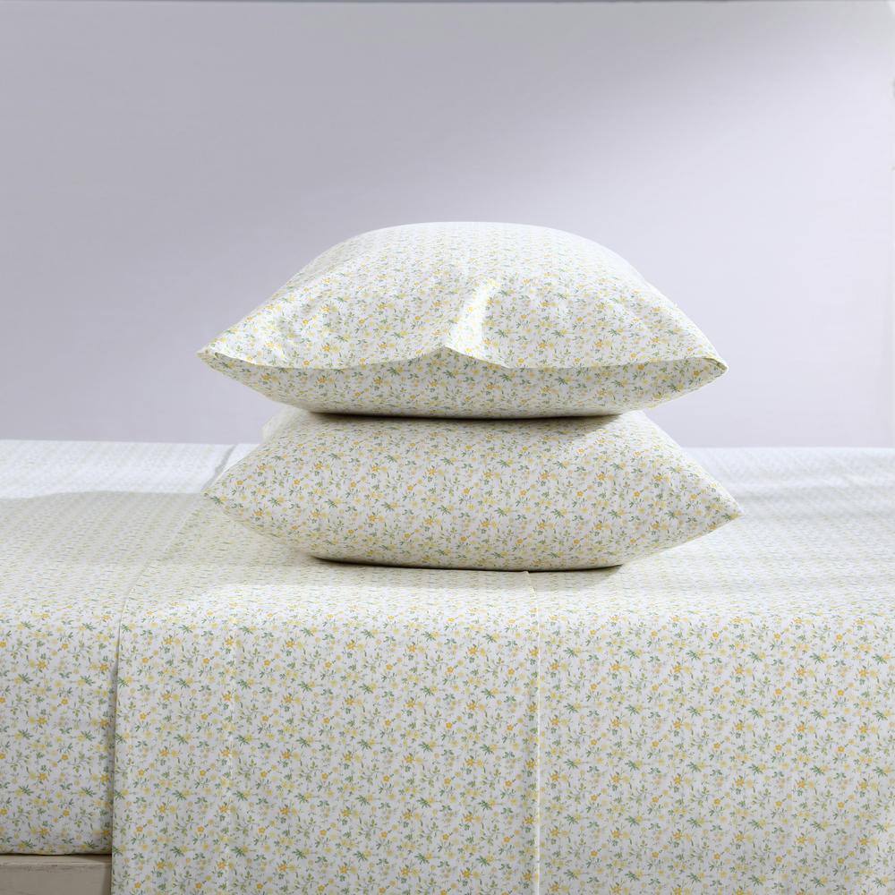 Twin White Cotton Percale Printed Sheet Set