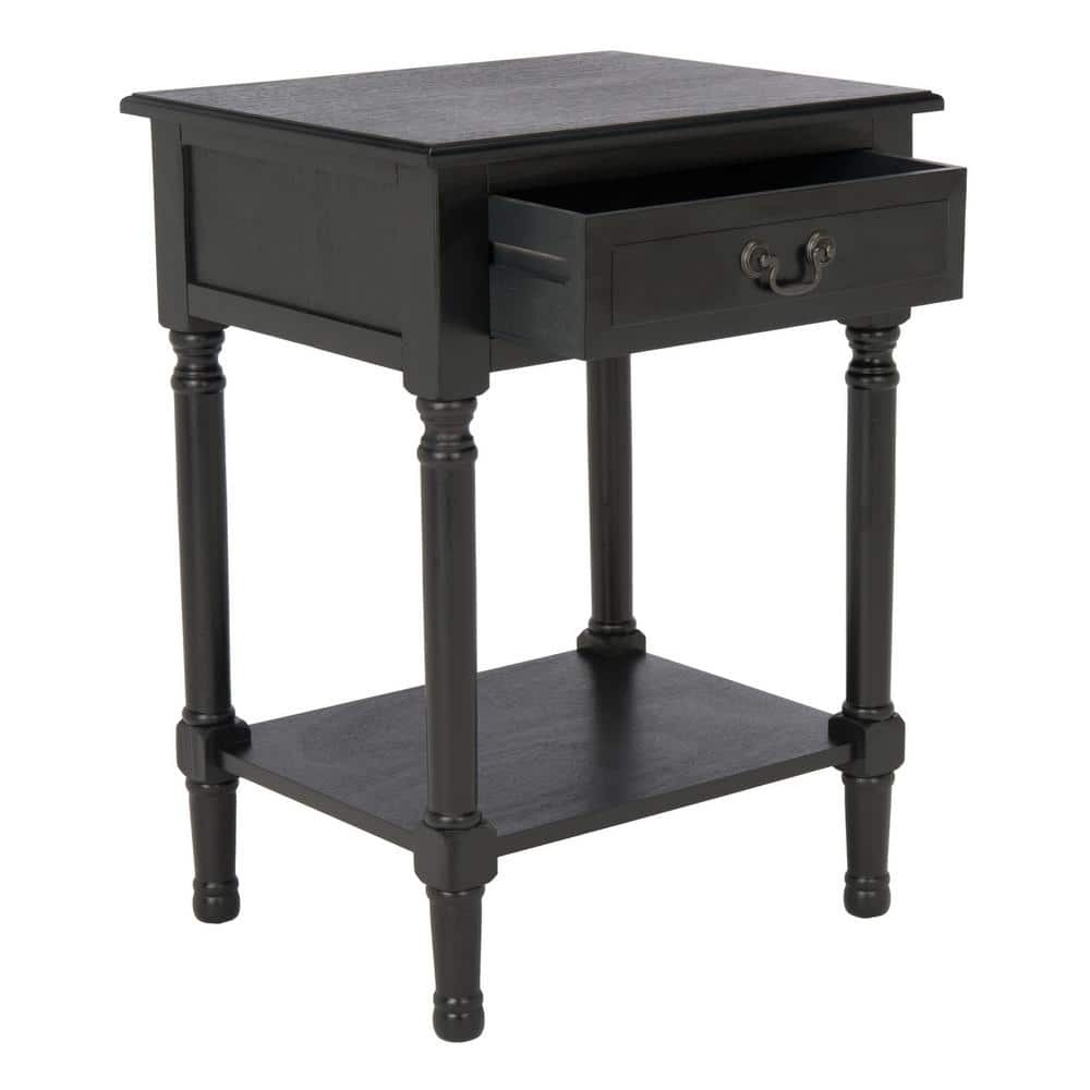 Whitney Black Wood Rectangular Accent Table with Storage
