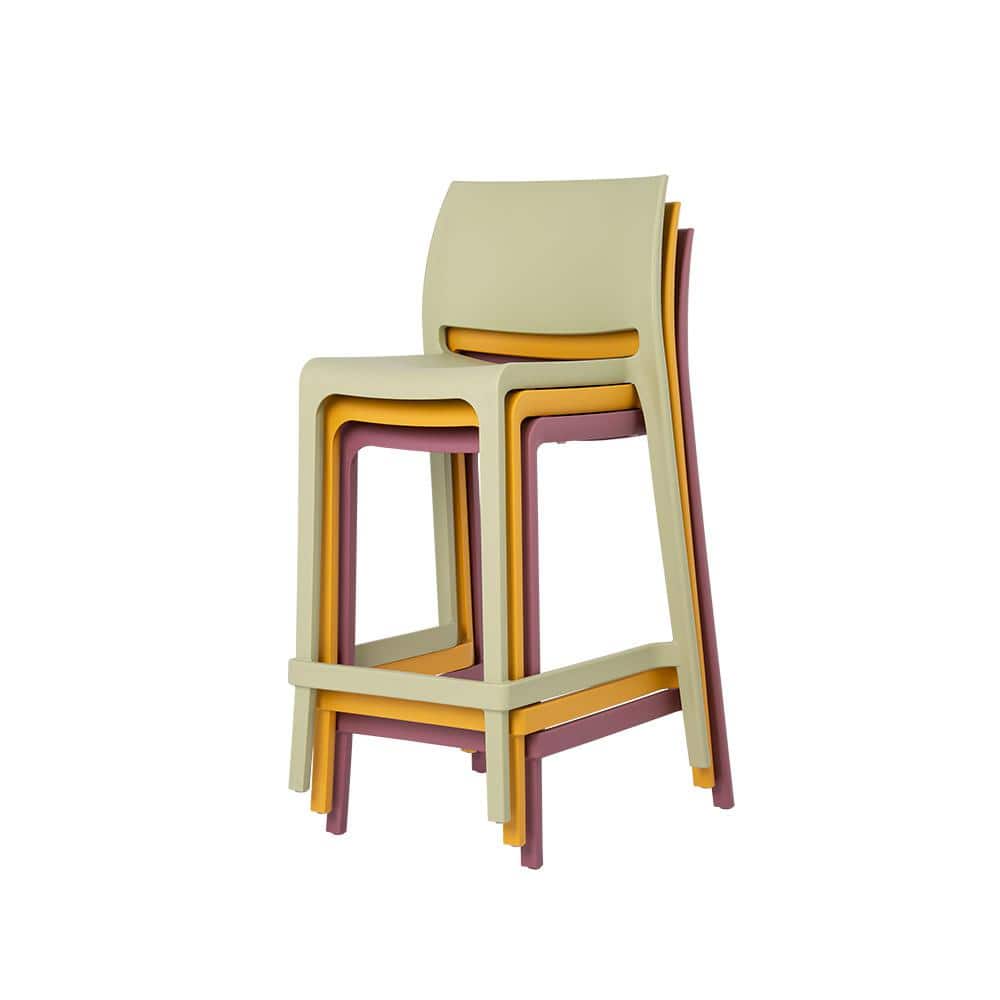Taupe Climate Resistant Minimalist Stackable Counter Stools - Set of 2