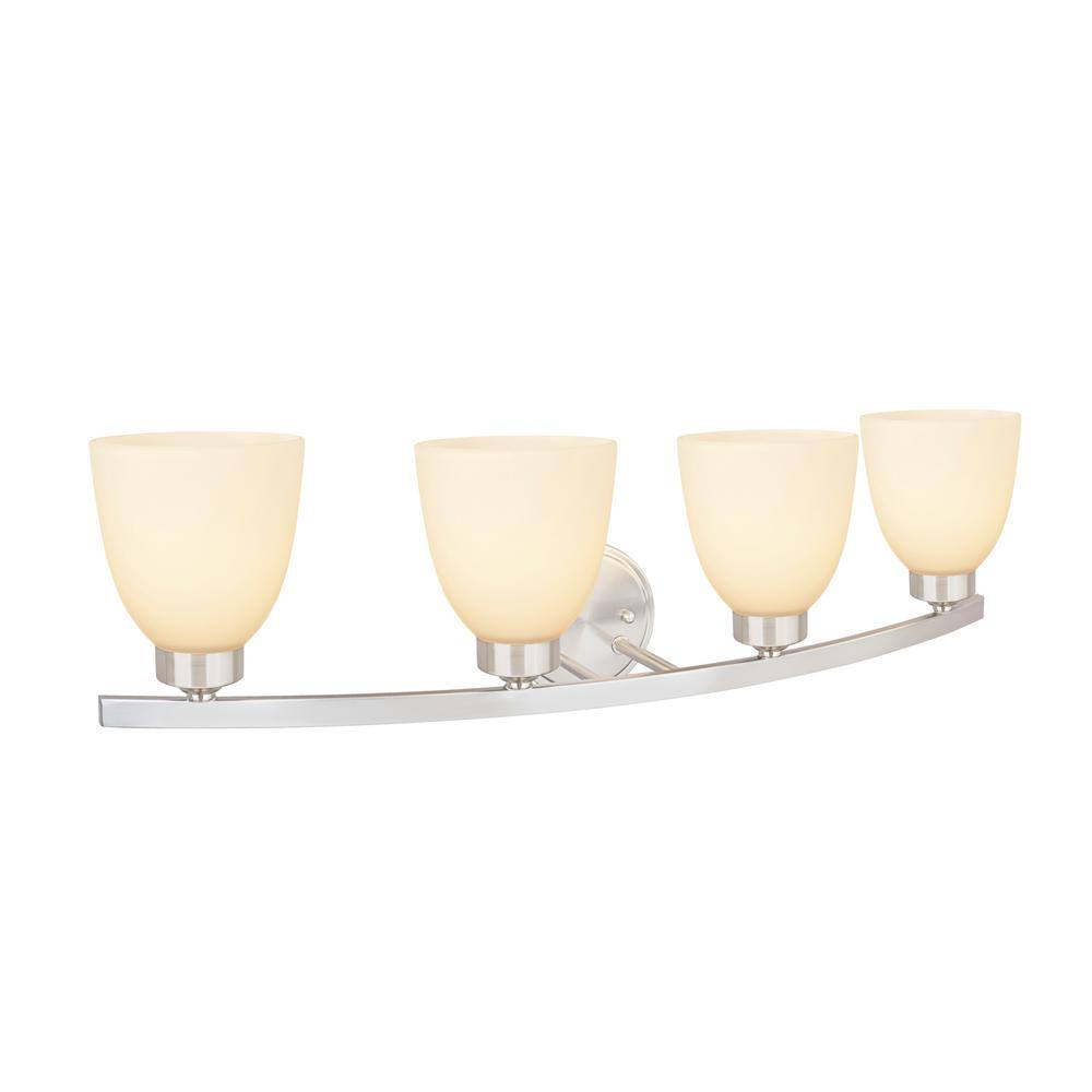 Four-Light Satin Nickel Vanity Light with Frosted Glass Shades