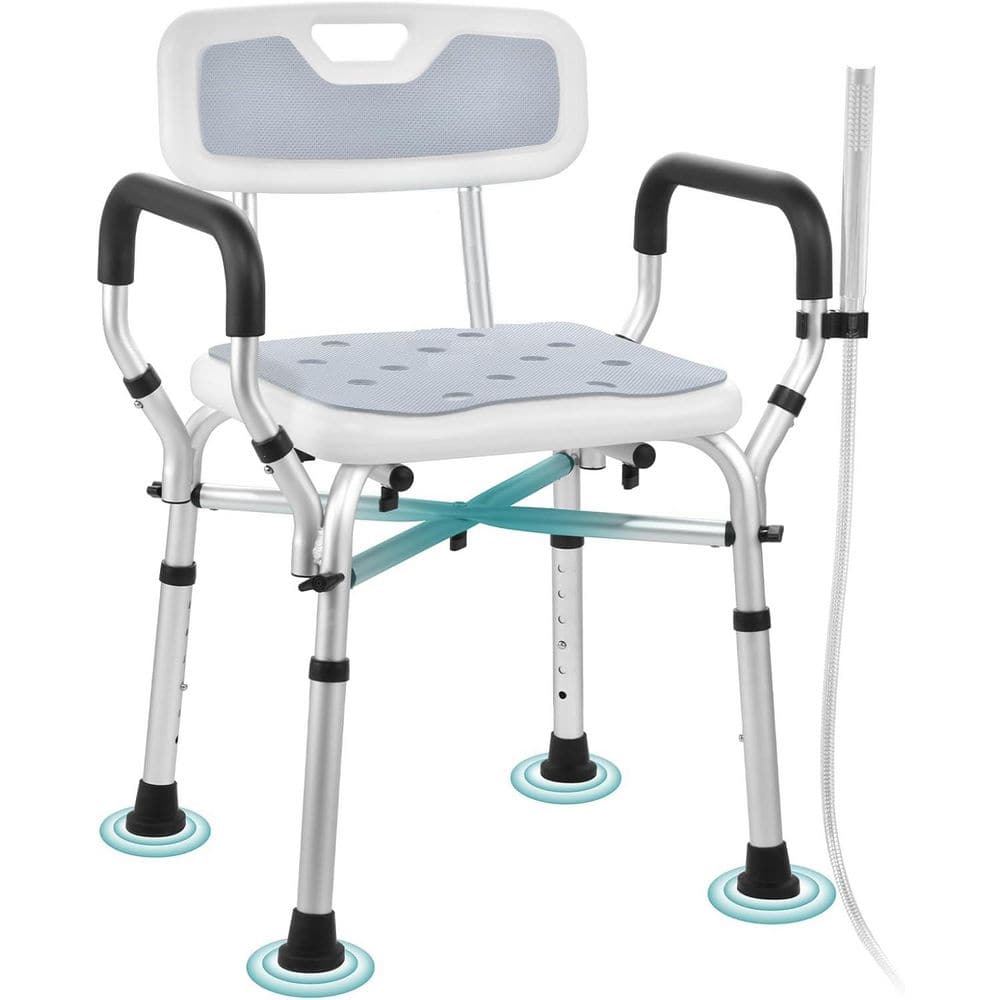 20.5 in. Aluminum Shower Chair for Elderly and Disabled with Arms, Back and