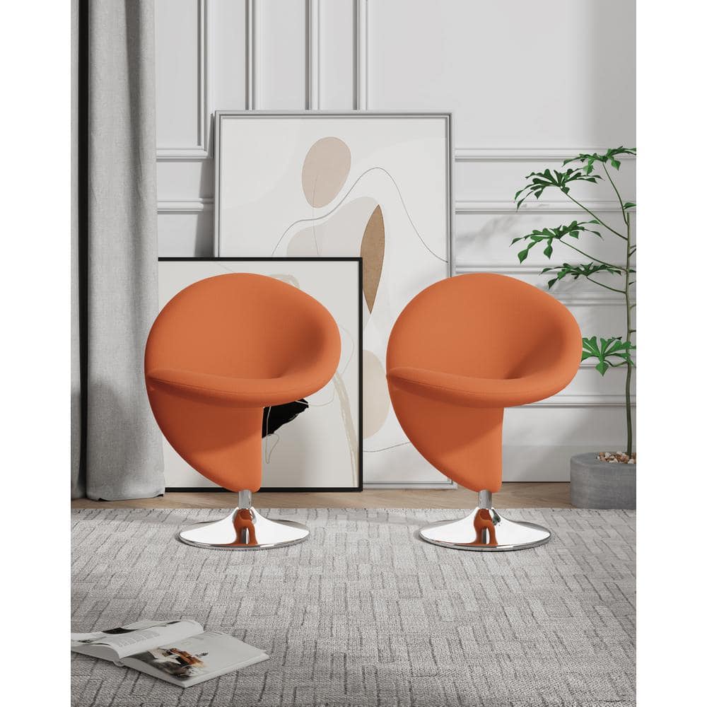 Curl Orange Wool and Metal Swivel Accent Chair