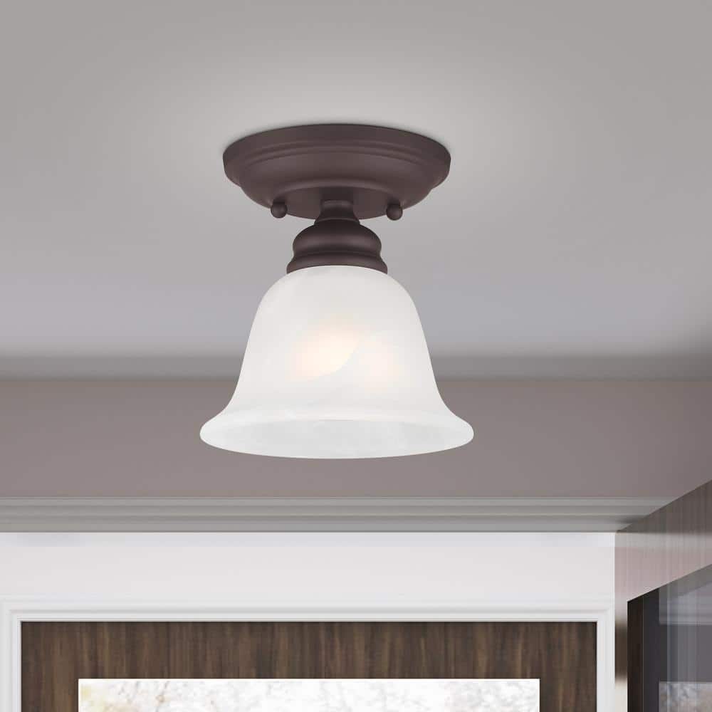 Essex Bronze 1-Light Flush Mount with White Alabaster Glass