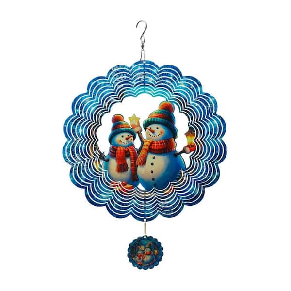 12 in. Metal Stainless Steel 3D Snowman Wind Spinners for Yard and Garden Christmas Decor