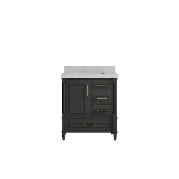 Willow Collections Hudson 30 in. Single Sink Freestanding Black Top Bath Vanity with Pearl Gray Qt. Top Unassembled
