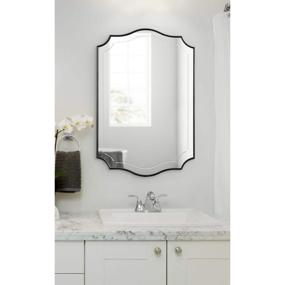 Hollyn 36''x25'' Traditional Black Wood Scalloped Wall Mirror
