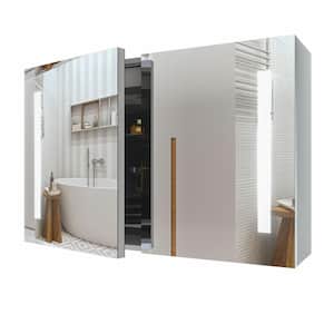 36 in. W x 24 in. H Large Rectangular Silver Aluminum Surface Mount Medicine Cabinet with Mirror and LED