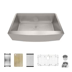 304 Stainless Steel 16-Gauge 33 in. Single Bowl Farmhouse Apron Workstation Kitchen Sink with Accessories