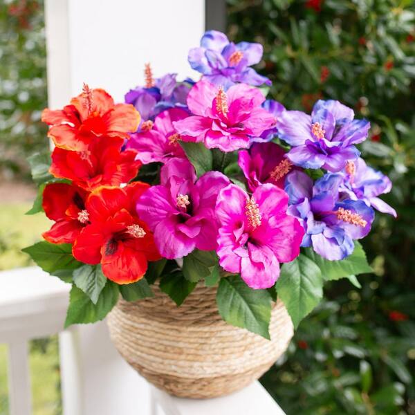4 Pack Artificial Hibiscus Mix Color Family UV Resistant