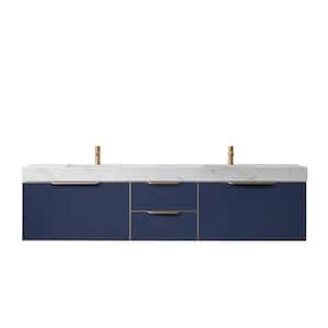 Alicante 84 in. W x 21 in. D x 22 in. H Double Sink Bath Vanity in Blue with White Composite Stone Top