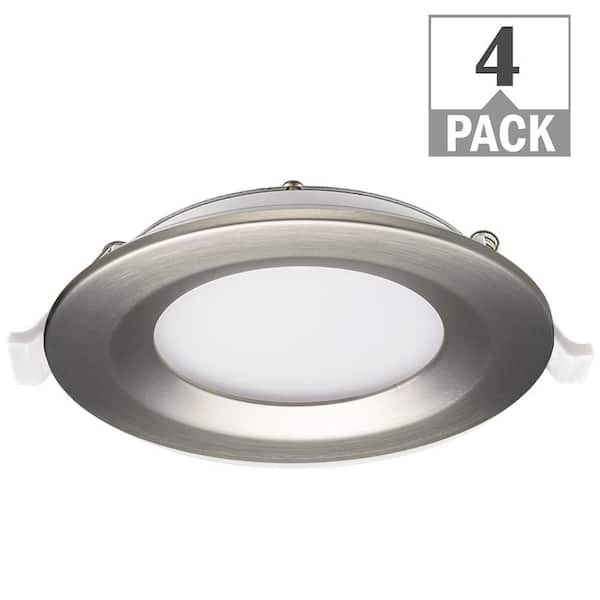 Commercial Electric 4 in. Adjustable CCT Integrated LED Canless Recessed Light Brushed Nickel Trim Kit 650 Lumens Kitchen Bathroom (4-Pack)